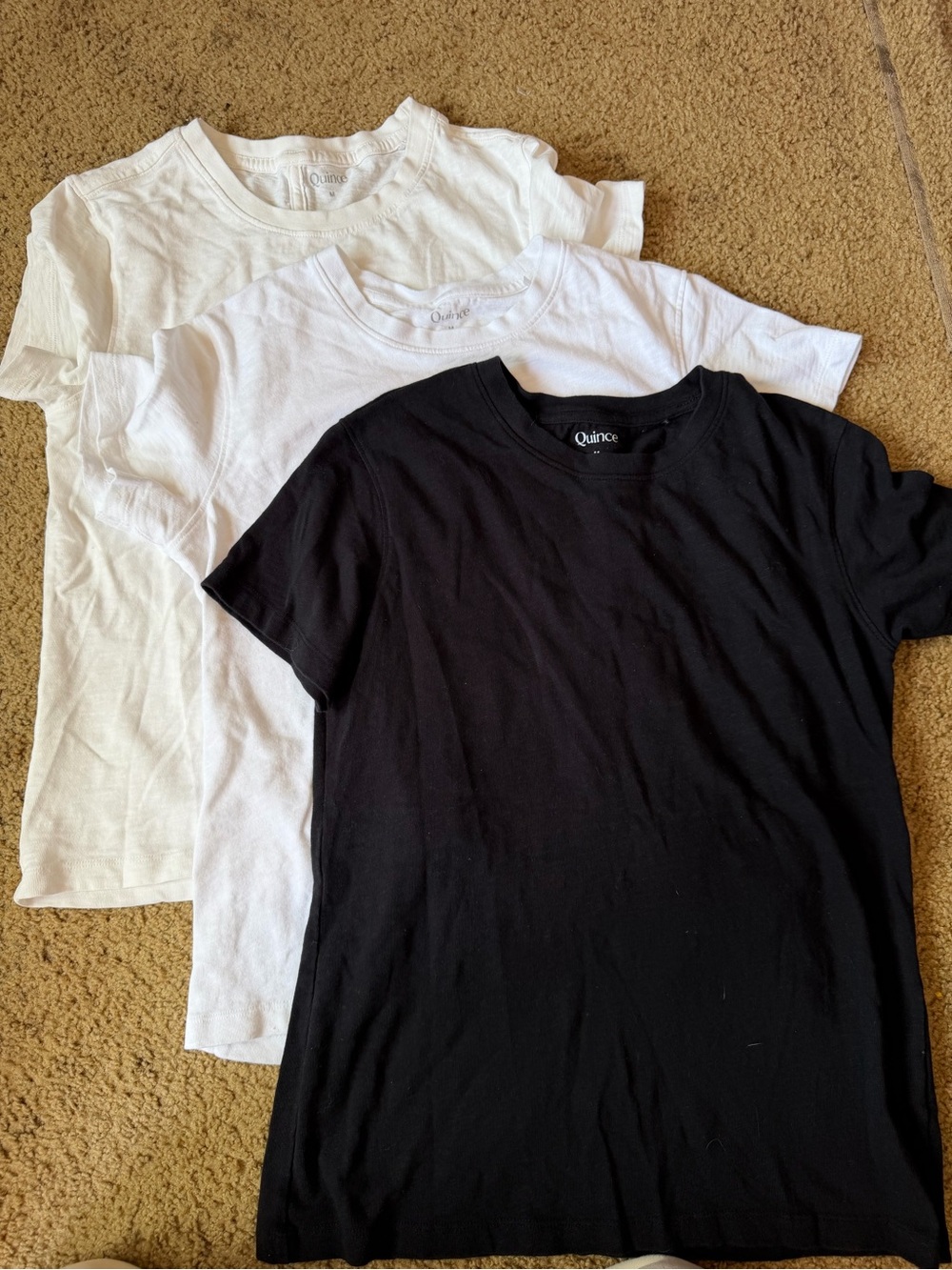 Quince Women’s Classic Crew Neck T-Shirt - Black & White Set of 3 Size M